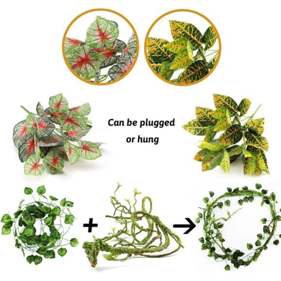 Reptile Plants, Terrarium Hanging Plant Vines Artificial Leaves Reptile Hide, - Picture 3 of 8